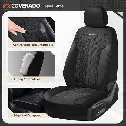 Coverado Car Seat Covers 5 Seats, Seat Covers Full Set, Mesh Breathable Seat Protectors, 5-Piece Spill-Proof Black Automotive Seat Covers, Universal Fit for SUV, Sedan, Truck