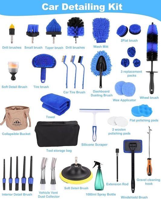 Car Detailing Kit 40PCS, Car Cleaning Kit with Detailing Brush Set, Car Wash Kit Interior Exterior Wheels Tire Tools, Auto Detailing Supplies with Bucket Towels Drill Brushes Storage Bag