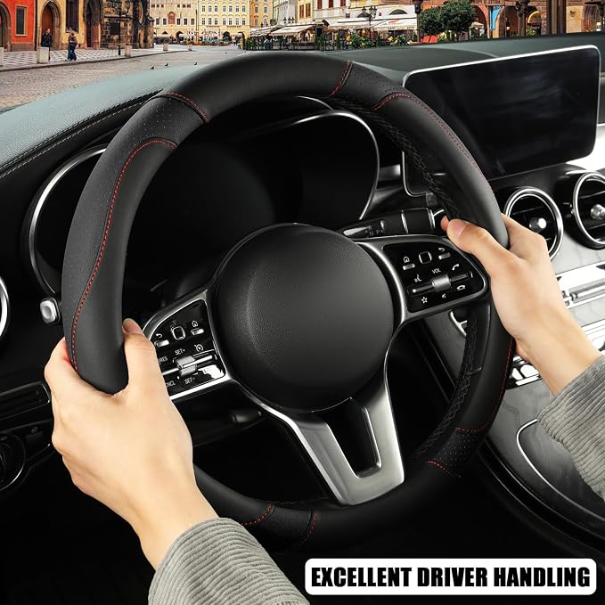 Automative Car Steering Wheel Cover 15 inch Comfort Durability Safety Anti-Slip,Black