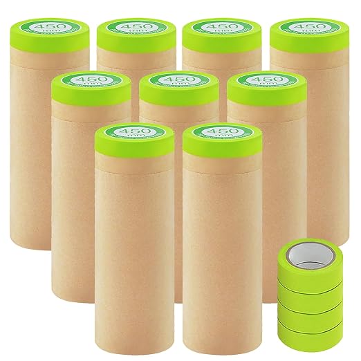 9 Rolls Pre-Taped Masking Paper for Painting and 4 Rolls Masking Tape Set -18 inch x 50 feet Tape and Drape for Painting, Painters Paper for Automotive Paint Masking, Floor Protection,Wall Covering