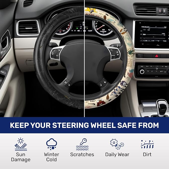 GENANY Historical Musical Steering Wheel Cover, Non Slip Polyester Car Wheel Protector for Car SUV Truck, Universal 15 Inch