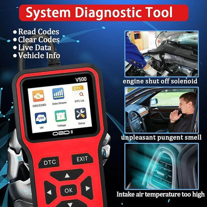 V500 OBD2 Scanner Diagnostic Tool, Professional Code Reader with Live Data Stream, DTC Lookup, I/M Readiness, O2 Sensor Test, EVAP System Test, Vehicle Info Display