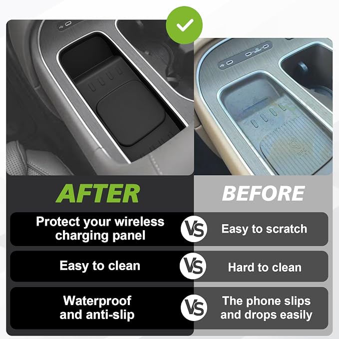 Muslogy Center Console Inserts Compatible with 2026 Hyundai Palisade Accessories Center Console Wireless Charger Protective Mat Liner Anti-Slip Silicone Phone Charge Area Charging Protection