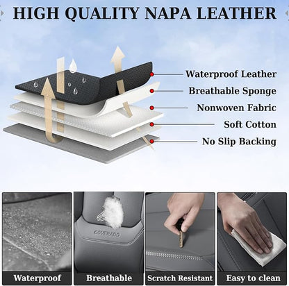Coverado Car Seat Covers Full Set, Seat Covers for Cars, Gray Car Seat Protector Waterproof, Nappa Leather Car Seat Cushion, Car Seat Covers Front Seats and Back Fit for Most Cars