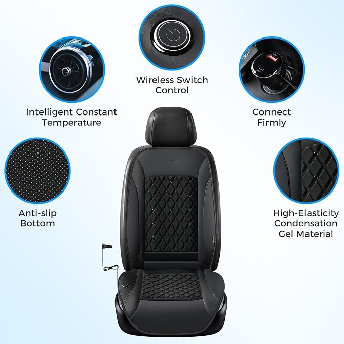 Coverado Upgraded Cooling Car Seat Cushion 8 Turbo Fans 12V-24V Ventilated Cooling Seat Cover 3 Adjustable Wind Speeds Long Lasting Coolness Summer Driving Universal Fit for Car SUV Truck Black