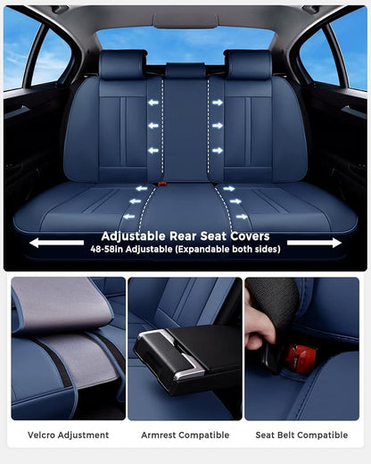 Huidasource Blue Seat Covers Luxury Nappa Leather, Car Seat Covers with Velcro Adjustable, Airbag, Lumbar Support, Cooling＆Heating, Seat Covers for Trucks Universal Fit for Most Cars SUV Trucks, Blue