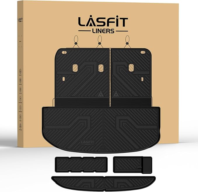 LASFIT Cargo Mat & Backrest Mats for Kia Telluride 2027 (Only Fit Gas, Not Fit Hybrid), All Weather TPE Custom Fit Cargo Liner Trunk Mats & Seatback Mats Accessories for Kia Telluride 2027, Black