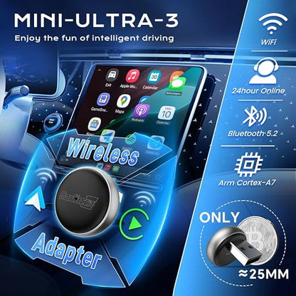 Wireless CarPlay Adapter Carlinkit MINI Ultra3│Plug & Play Convert Wired Carplay to wireles s CarPla y│Convert Wired Android AUTO to wireles s Androi d Auto│for OEM CarPla-y & OEM Android AUT-o Cars