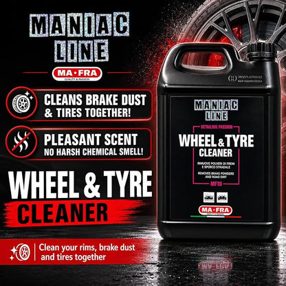 MANIAC LINE MAFRA Wheel and Tyre Cleaner | Two in One for Rims and Tires | Removes Brake Dust and Road Grime | Safe on Alloy Painted and Clear Coated Wheels | Even Wetting | 5 Liters