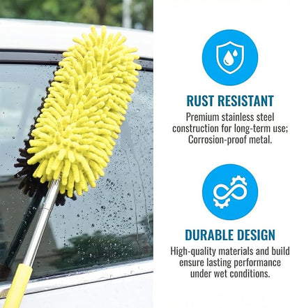 2PCS Car Interior Duster with Extension Pole, 9.45" to 28.35" Microfiber Soft Vehicle Dash Dusting Detailing Wash Brushes, Automotive Dash Cleaning Tool, Universal for SUV RV Truck (Yellow)