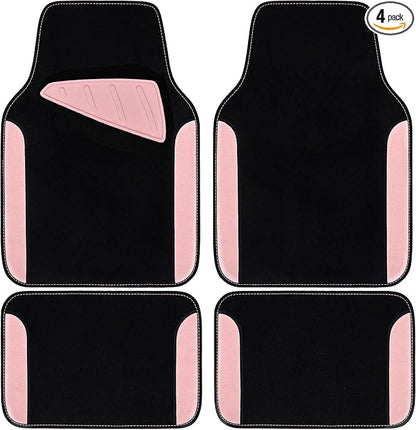 CAR PASS Waterproof Universal Fit Car Floor Mats, Car Mats Fit for SUV,Vans,sedans, Trucks,Set of 4pcs Car Carpet with Driver Heel Pad (Light Pink)