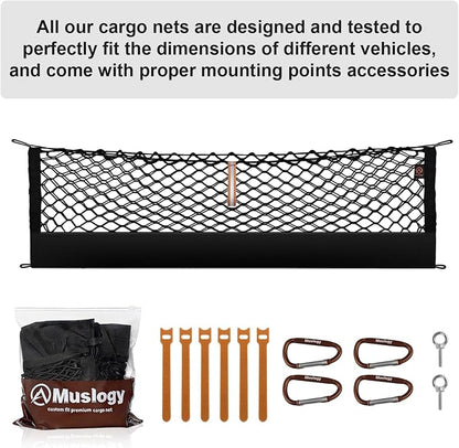 Muslogy Truck Bed Cargo Net Trunk Netting Compatible with 2025 2026 Subaru Forester Accessories, Pickup Cargo Organizer SUV Sedan Storage Net w/Heavy Duty Carabiners
