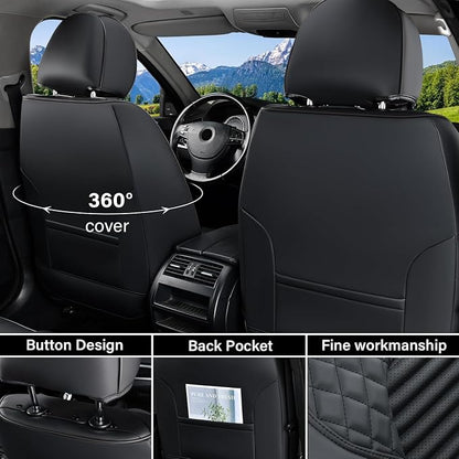 Coverado Front Seat Covers, Black Nappa Leather Car Seat Covers, Black Seat Covers for Cars, Car Seat Protector Cushions Universal Fit for Most Sedans SUV Pick-up Truck
