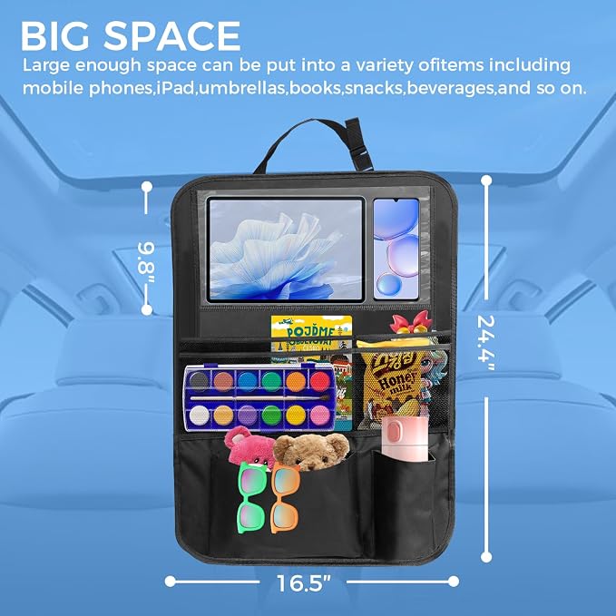 Backseat car organizer(2-Pack),9 storage pockets, car organizer with tablet holder,Car travel essentials for long trips，Car organizers and storage