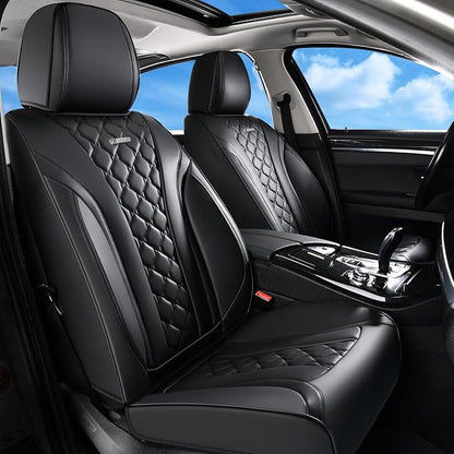 Coverado Car Seat Covers Front Seats, Black Seat Covers, Breathable Perforated Design, Luxurious Diamond Leather Car Seat Cover, 2 Pack Car Seat Protector Front Seat Cover Universal Fit Most Cars