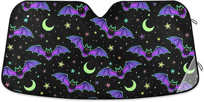 Neon Bats Moons Stars Windshield Sun Shade for Car Auto SUV Truck Foldable Front Window Sunshade Sun Visor Protector Block UV Rays Reflect Heat, 55" x 28"