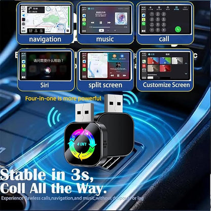 2026 Upgraded 4-in-1 Wireless CarPlay Adapter, Convert Wired to Wireless CarPlay & Android Auto, Support AirPlay & Screen Mirroring, Zero Latency Plug & Play, USB/Type-C for iPhone iOS & Android
