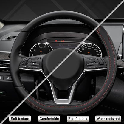 West Llama Customized Auto Car Steering Wheel Cover for Nissan,D Shaped Steering Wheel Cover for Rogue,Altima,Kicks (D-Shaped-Black+Red Line)