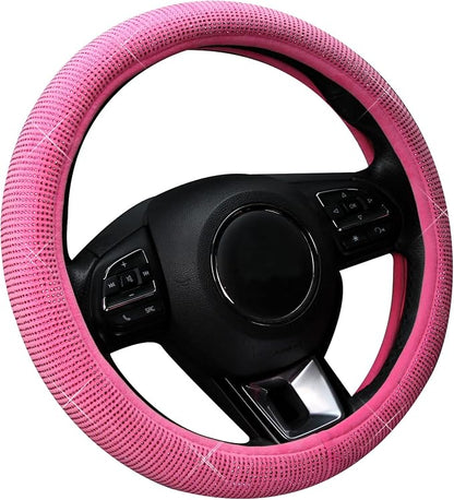 Valleycomfy Steering Wheel Cover for Women Bling Bling Crystal Diamond Sparkling Car SUV Wheel Protector Universal Fit 15 Inch (Rose,Standard Size(14" 1/2-15" 1/4))