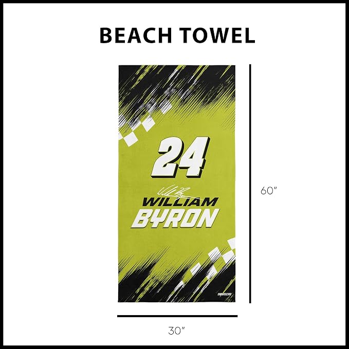 Northwest NASCAR William Byron Simple Speed Beach Towel, Cotton Blend Lightweight Bath, Pool Swim Travel Fan Gear, 30 x 60 Inch