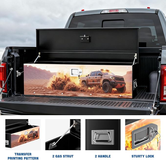 Truck Bed Tool Box, Truck Toolbox compatible with Tacoma, 38.5 x 11.6 x 9.6 Inches, Alloy Steel, Lockable, Weathertight, Flip Top, Pickup Truck Storage