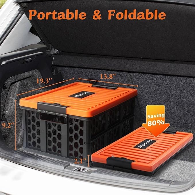 Mymazn Trunk Crate Organizer with Cooler for Car | Collapsible, Plastic Trunk Lid Organizer Box, For Travel, Groceries, Sports, Home, Tailgating, Removable Insulated Cooler Set