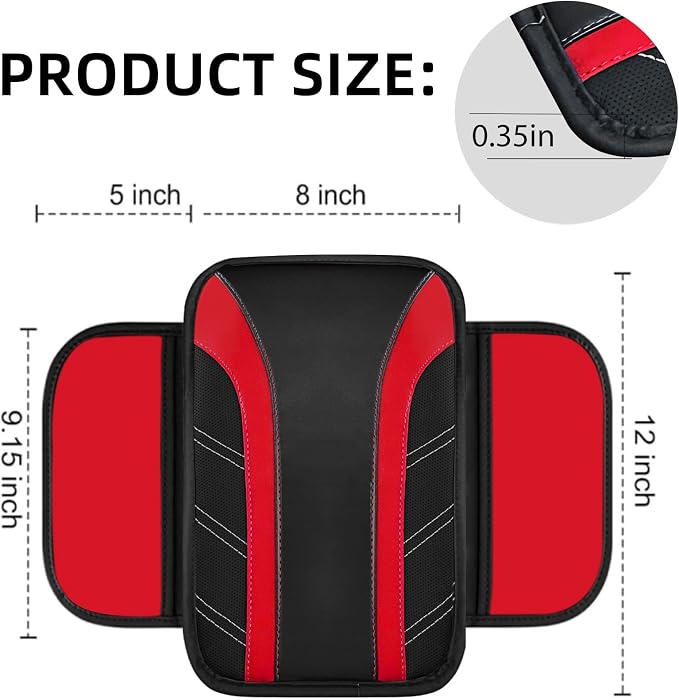 NBTEPEM 10 Pcs Car Floor Mats Full Set & Sport Leather Steering Wheel Cover 14.5-15 inch, Center Console Cover, Seat Belt Cushion, Cup Holder Coaster, Universal Automobile Interior Sets (Red)
