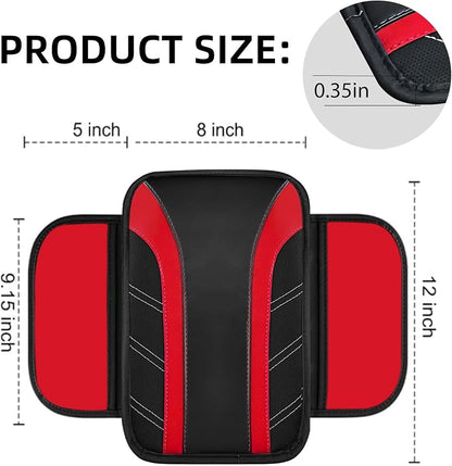 NBTEPEM 10 Pcs Car Floor Mats Full Set & Sport Leather Steering Wheel Cover 14.5-15 inch, Center Console Cover, Seat Belt Cushion, Cup Holder Coaster, Universal Automobile Interior Sets (Red)