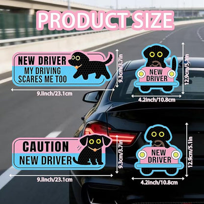4 Pack Student Driver Magnet for Car – Cute Animal New Driver Signs High-Visibility Reflective Beginner Driver Magnets, Weatherproof & Removable Safety Warning Signs for Vehicles, “Please Be Patient”
