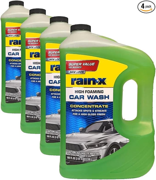 Rain-X 620191 Foaming Car Wash - 100 fl oz. High-Foaming, Concentrated Formula For Greater Cleaning Action, Safely Lifting Dirt, Grime And Residues For An Exceptional Clean 100 Fl Oz (Pack of 4)