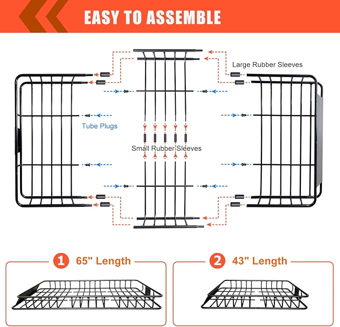 Roof Rack Cargo Carrier Basket 65"*39"*6"+Waterproof Bag 20 Cubic Feet(51"*40"*17"),and Cargo Net with Attachment Hooks,Ratchet Straps.200 Lbs Capacity,Universal Rooftop Large Size Roof Rack Update