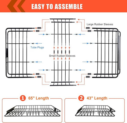 Roof Rack Cargo Carrier Basket 65"*39"*6"+Waterproof Bag 20 Cubic Feet(51"*40"*17"),and Cargo Net with Attachment Hooks,Ratchet Straps.200 Lbs Capacity,Universal Rooftop Large Size Roof Rack Update