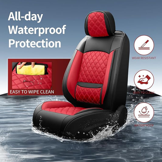 Fit Sonata Car Seat Covers for Hyundai Sonata 2009-2026 - Luxury Leather, Anti-Slip, All-Weather, Waterproof & Breathable, Airbag Compatible, 2 Front Seats Only (Red)