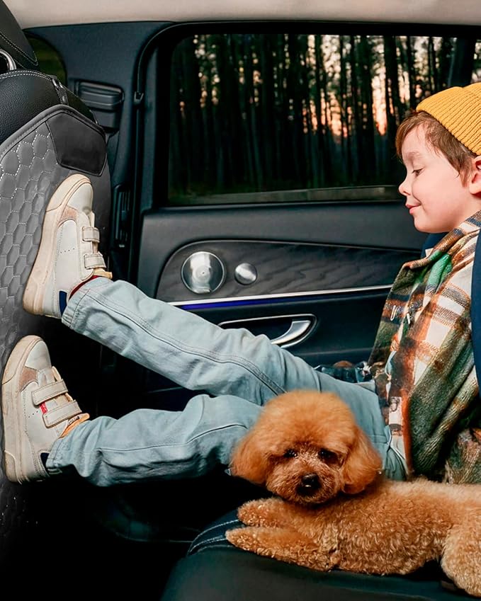 Owleys Set Seat Back Organizer & Car Seat Protector Hexy Waterproof & Non-Slip Protector for Child Car Cushion for Leather and Fabric Seats (Gray Set 2)