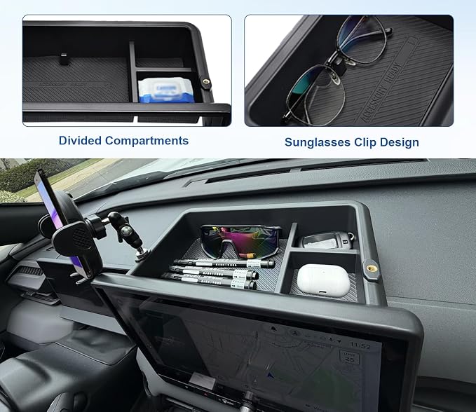 Dashboard Center Console Organizer for RAV4 2026 XSE/Limited Dashboard Storage Box with 1/4 Inch Screw Hole Sunglasses Holder and No-Slip Mat 2026 RAV4 Dashboard Organizer Only Fit 12.9 Inch Screen