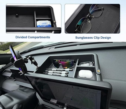 Dashboard Center Console Organizer for RAV4 2026 XSE/Limited Dashboard Storage Box with 1/4 Inch Screw Hole Sunglasses Holder and No-Slip Mat 2026 RAV4 Dashboard Organizer Only Fit 12.9 Inch Screen