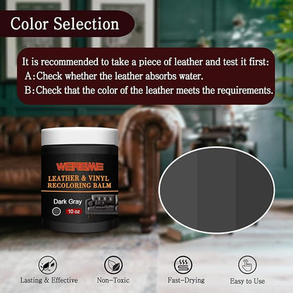 Leather Recoloring Balm & Color Restorer - 10 OZ Multipurpose Dye & Paint for Faded Leather Couches, Car Seats, Shoes | Fix Scratches on Clothing, Furniture & Accessories(Dark Gray)