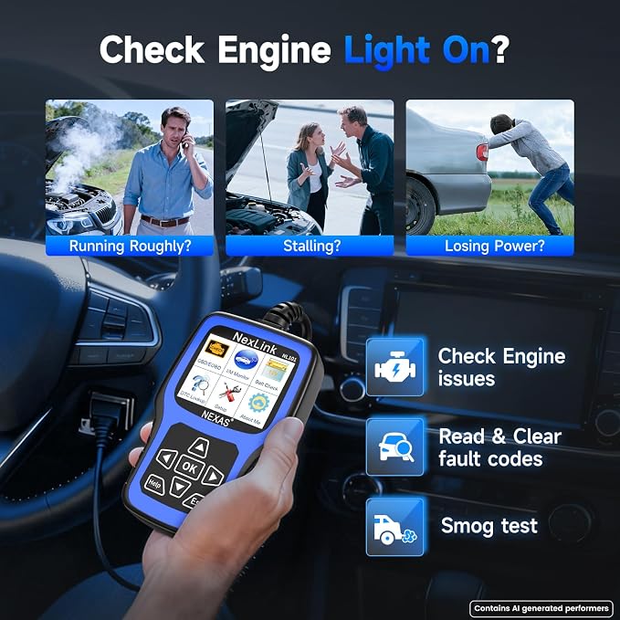 NEXAS NL101 OBD2 Scanner with Battery Tester - Check Engine Code Reader, Car Diagnostic Scanner with Live Data, Freeze Frame, I/M Readiness for All US Vehicles Since 1996