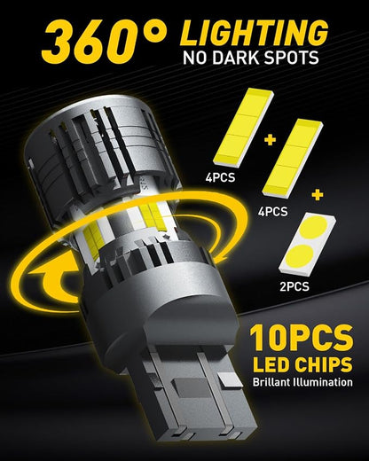 AUXITO 7443 7440 LED Bulb Reverse light with Built In Resistor Canbus Ready 7441 7444 W21W LED White Bulb for Backup Parking Daytime Running Turn Signal Lights, Pack of 2
