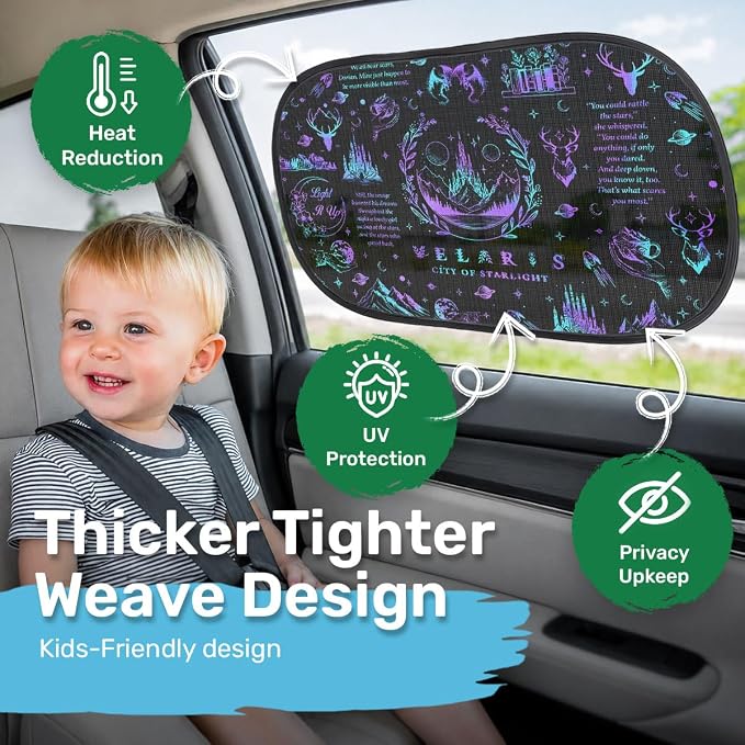 GENANY 2pcs Acotar Velaris Window Sun Shade for Sedan SUV Truck (21x14 Inches), Sun Shades for Side Window, Accessories for Kids, Baby Window Shades, Summer Car Decor