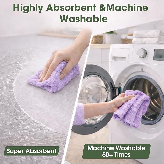 Microfiber Cleaning Cloth Roll - 100 Pack Tear Away Microfiber Paper Towels, Reusable, Washable, Scratch-Free, Kitchen Towels for Car, Home, Kitchen, Glass, Dishes (Light Purple)