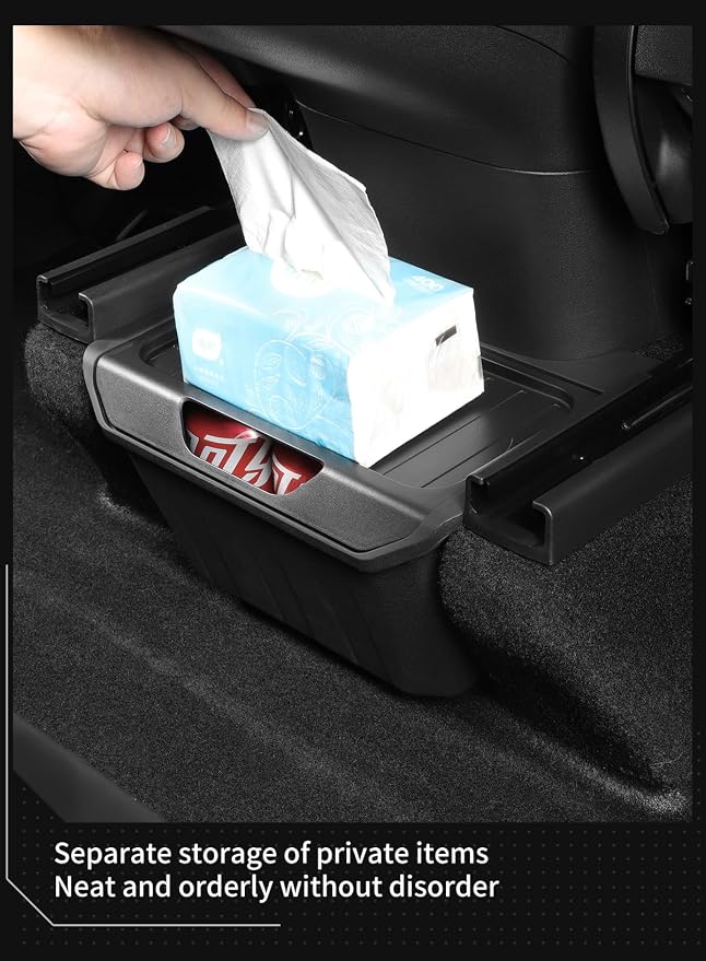LUCKEASY Rear Center Console Organizer for Tesla Model Y 2021-2024 (Not fit Juniper 2025+) 2nd Row Under Floor Storage Box TPE Connected With ABS Lid Waterproof Model Y Rubbish Bin Anti-scratching