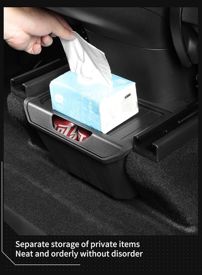 LUCKEASY Rear Center Console Organizer for Tesla Model Y 2021-2024 (Not fit Juniper 2025+) 2nd Row Under Floor Storage Box TPE Connected With ABS Lid Waterproof Model Y Rubbish Bin Anti-scratching