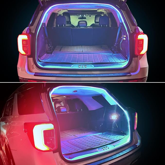 HOLDCY Car LED Strip Lights - Trunk Cargo Ambient Lighting, Ice Blue 7000K, 118.11 inches Flexible Cuttable LED Light Strip, Easy Install, Waterproof, Universal Fit for Car Trunks, SUVs, and Vans