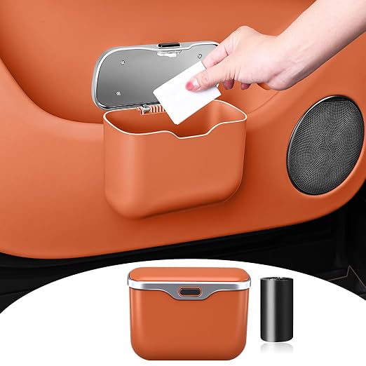HOLDCY Car Trash Can, Waterproof Multi‑Functional Auto Trash Bin for Door/Console/Seat Back, Universal Vehicle Garbage Can for Car/Truck/SUV Drivers (Orange)