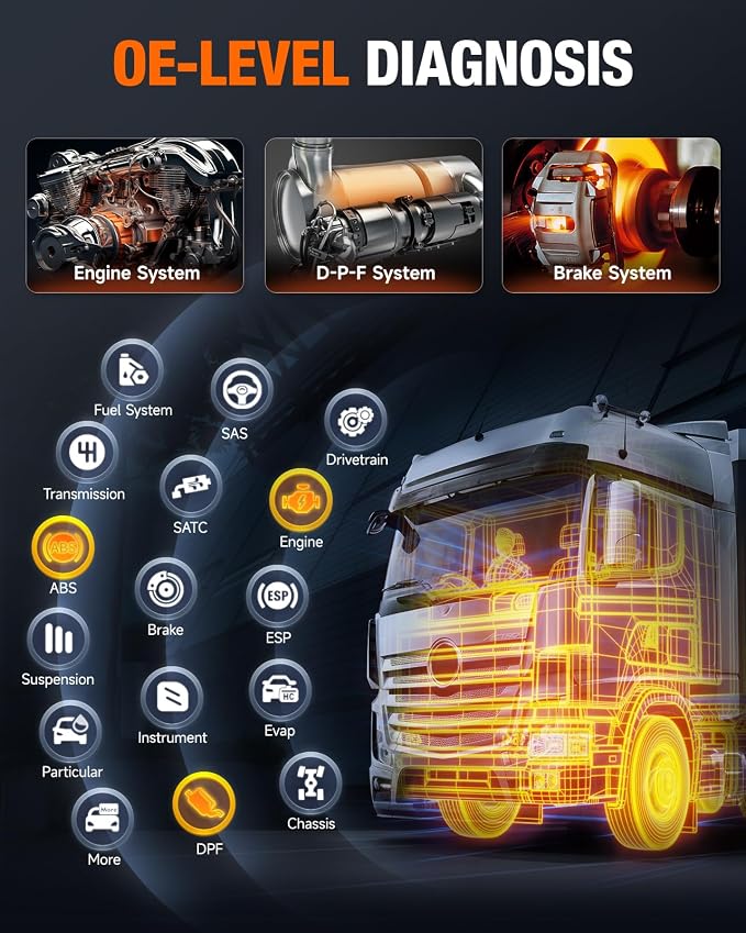 ANCEL HD3400 Pro Heavy Duty Truck Scanner with DPF Regen for Cummins, Paccar, Caterpillar, Detroit, Volvo, Mack and International, Full-System Diesel Scan Tool for 6/9-Pin HDOBD & OBD2 Vehicles