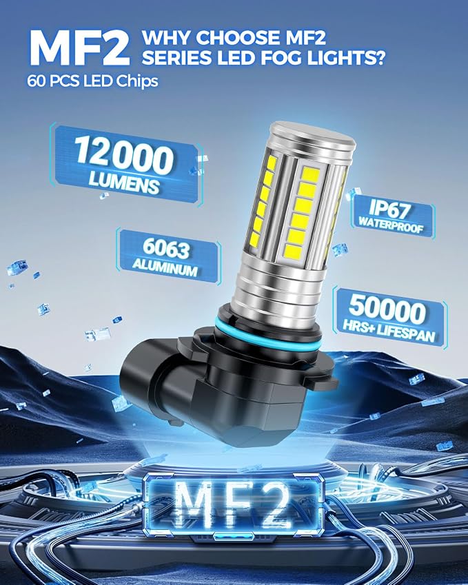 Marsauto HB4/9006 LED Fog Light Bulbs, 12,000LM 9006 HB4 LED Fog Light Bulbs, 360° Illumination 600% Brightness Strong Penetration, 1:1 Mini Size 60 Pcs CSP Chips 9006 Led Bulb, Tire Light Assemblies