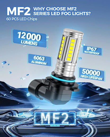 Marsauto HB4/9006 LED Fog Light Bulbs, 12,000LM 9006 HB4 LED Fog Light Bulbs, 360° Illumination 600% Brightness Strong Penetration, 1:1 Mini Size 60 Pcs CSP Chips 9006 Led Bulb, Tire Light Assemblies