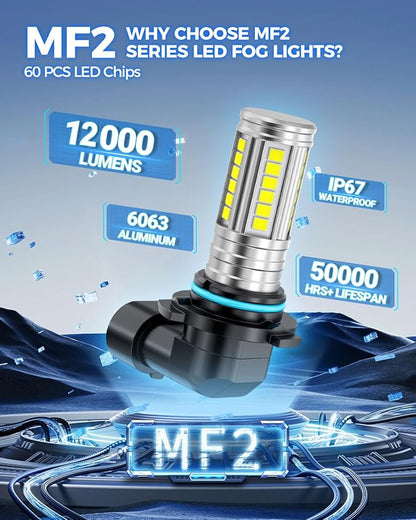 Marsauto H10 9145 Led Fog Light Bulbs, 12,000 LM 360° Illumination Upgraded 60 Pcs Chips 9045 9140 Fog Lights Led, 6500K White Strong Penetration H10 Led Fog Light Bulbs for Car,Tire Light Assemblies