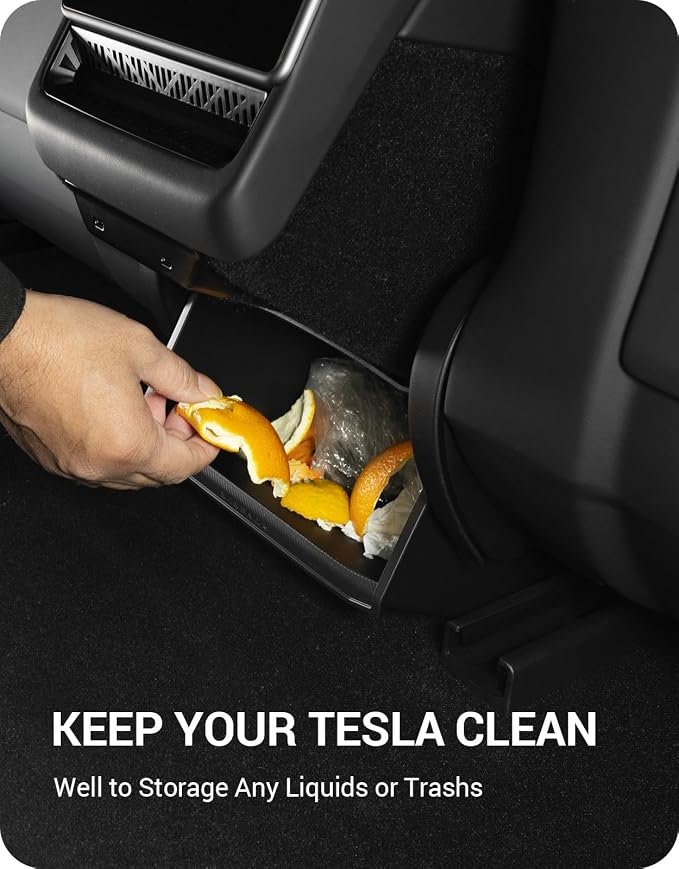 BASENOR Rear Center Console Organizer for 2024-2026 Tesla Model 3 Highland, TPE Under Seat Storage Box & Trash Can, Interior Accessories with Anti-Slip Velcro (Proprietary Design)
